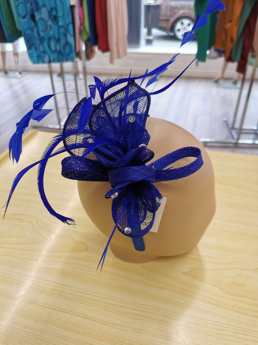 Flower Fascinator on a Satin Alice band with feathers and Clear acrylic stones