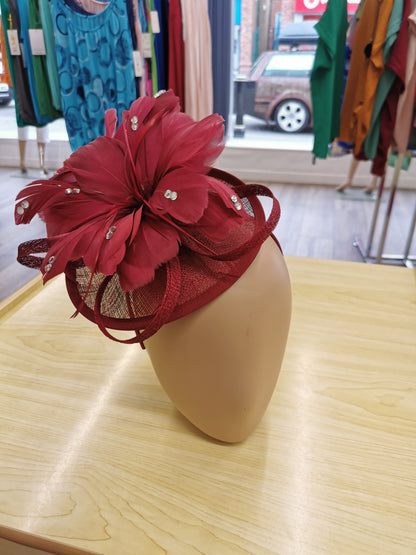 Fascinator On a Satin Alice band With Feathers and Clear Acrylic Rhinestone