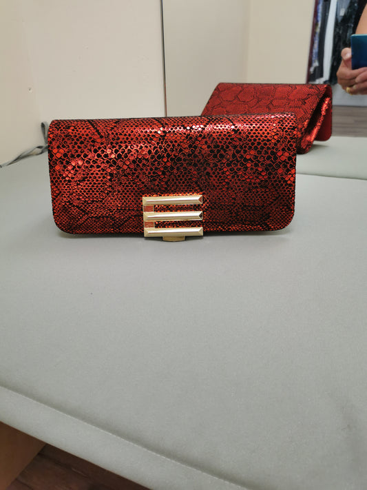 Lace Print Evening Bag Red