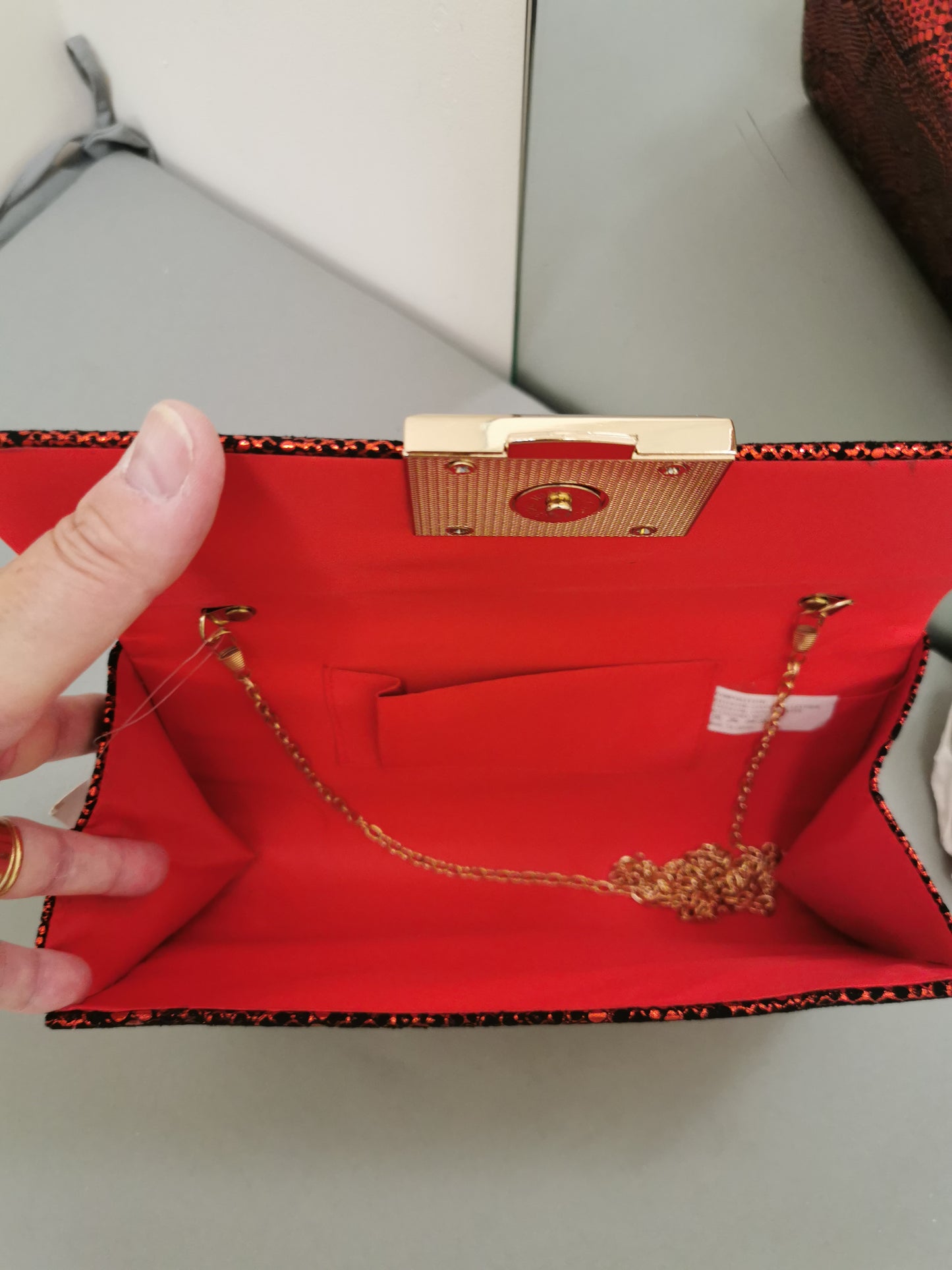 Lace Print Evening Bag Red