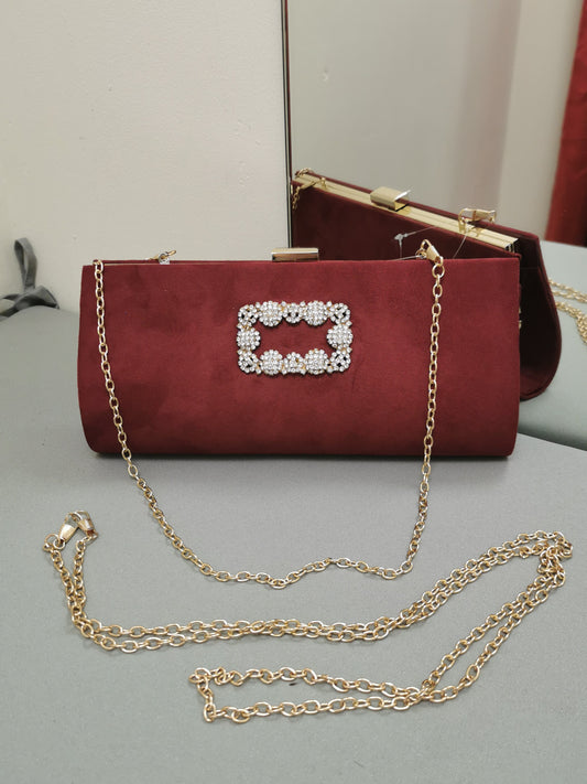 Suede Tote Style Diamante Buckle Detail Evening Clutch Bag