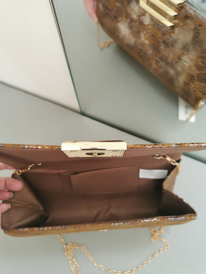 Lace Print Evening Bag Brown