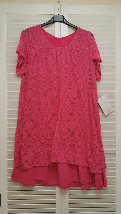 Geometric Pattern Mesh Lace Dip Hem Top /Dress