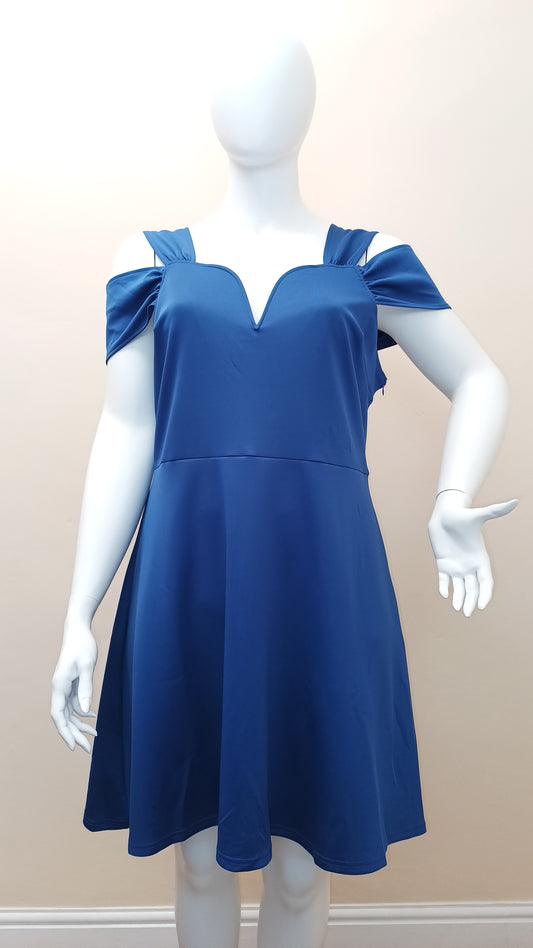 Bright Blue Double Strap Shoulder Party Dress