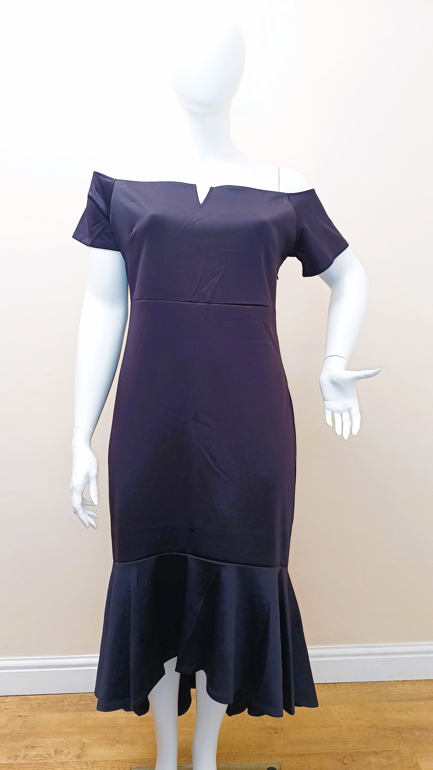 Blue Dip Hem Fishtail Midi Dress