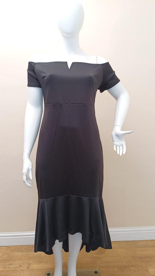 Black Dip Hem Fishtail Midi Dress