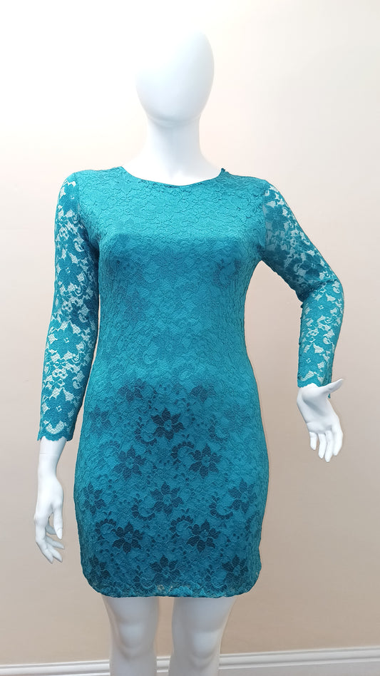 V Back Lace Dress Teal