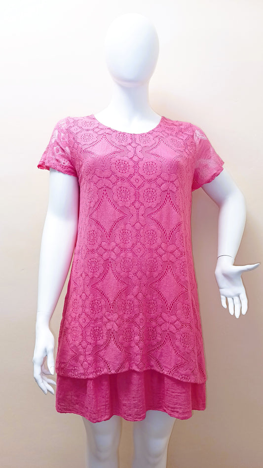 Geometric Pattern Mesh Lace Dip Hem Top /Dress