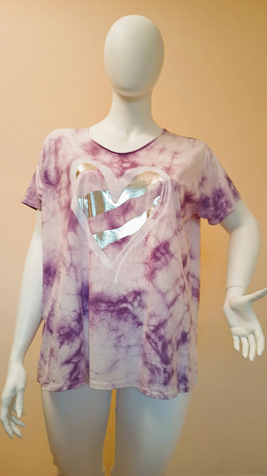 Foil Hearts Tie Dye Top