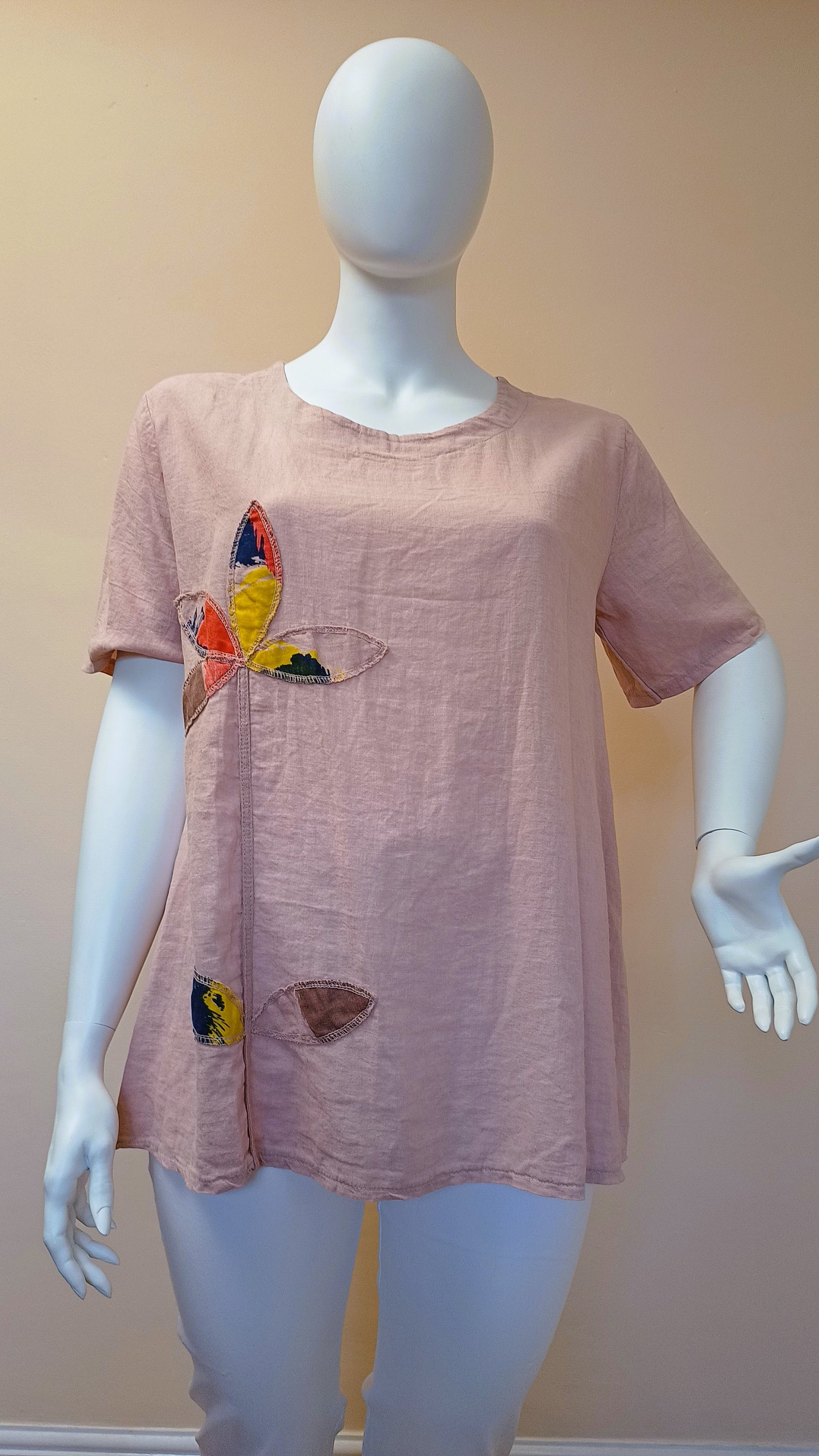 Applique Flower Linen Tunic Top