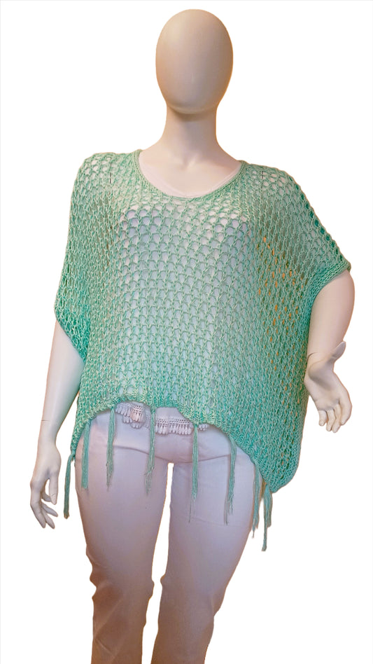 Knitted Net Tassel Hem Top