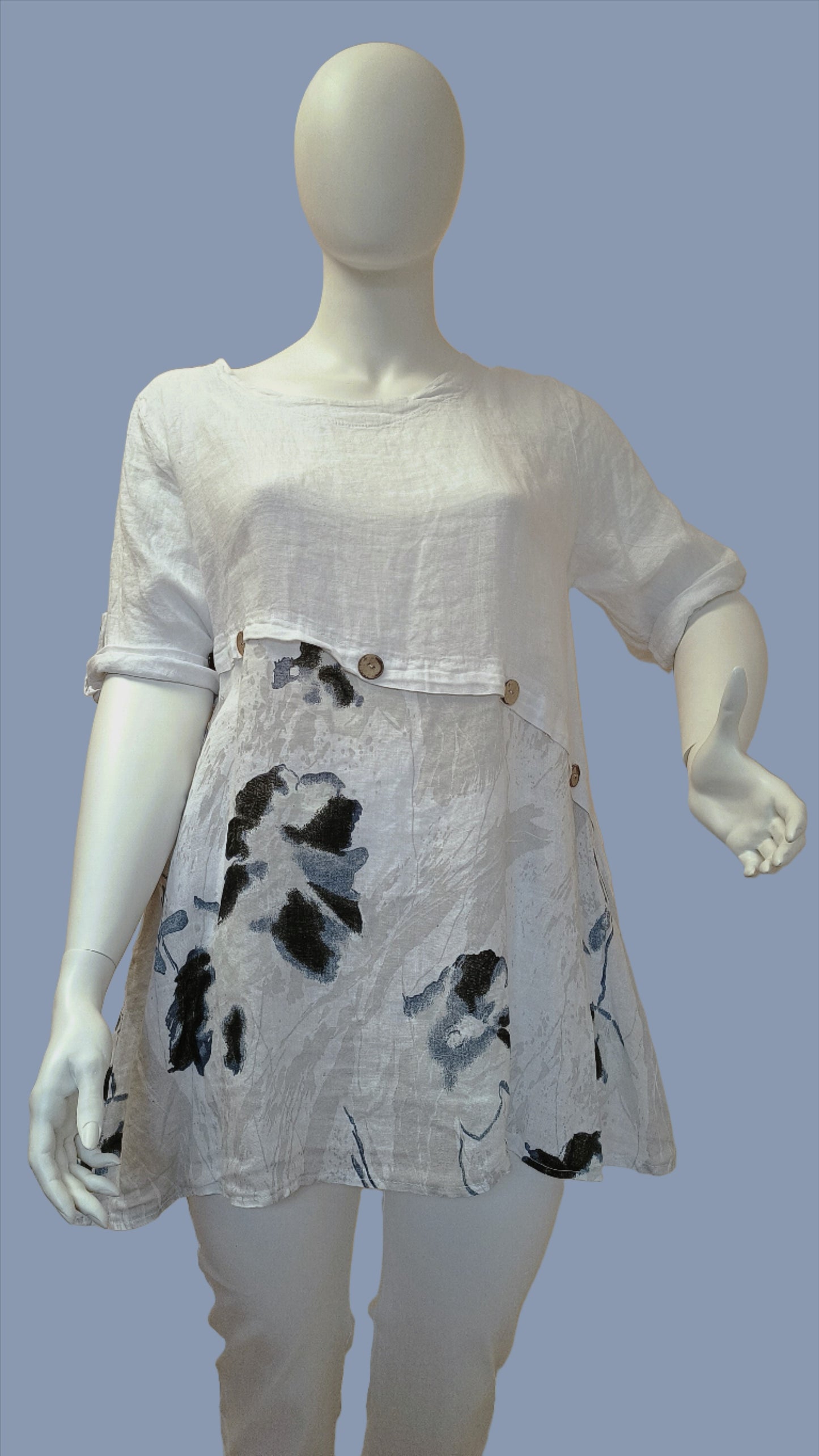 Contrast Panel Buttons Linen Tunic Top