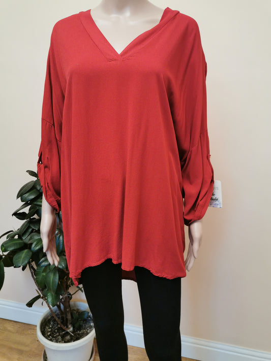 V Neck V Back Tie Red Top