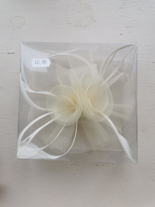 Mesh flower fascinator on a concord clip with feathers