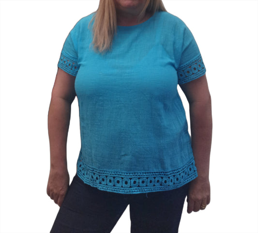 Round Neck Tunic Top with Crochet Detailing on Hems