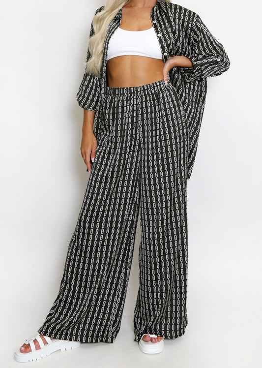 Printed Shirt And Wide Leg Trouser Set