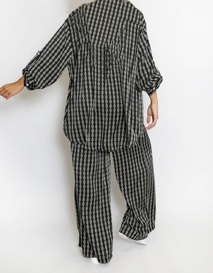 Printed Shirt And Wide Leg Trouser Set