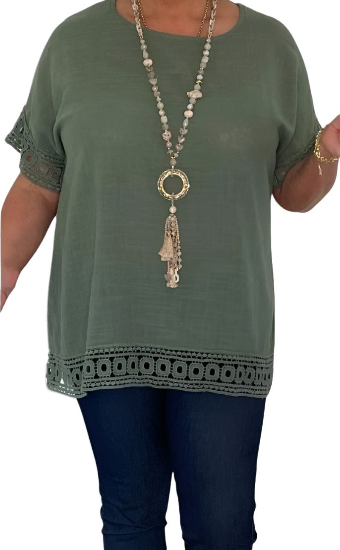 Round Neck Tunic Top with Crochet Detailing on Hems