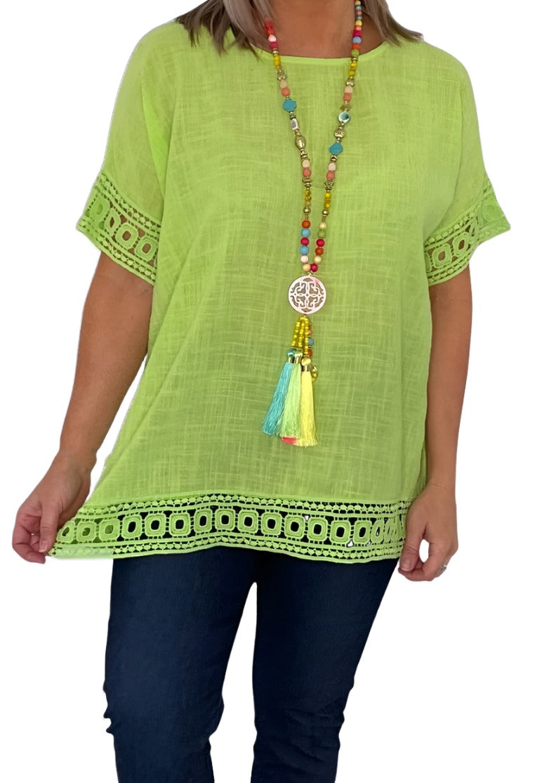 Round Neck Tunic Top with Crochet Detailing on Hems