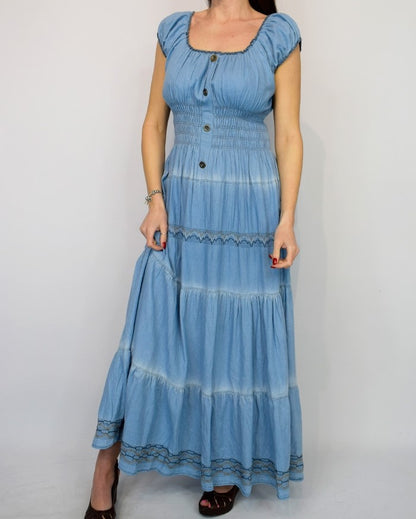 Long Denim Tie Dye stripe Dress - Dark Denim Success