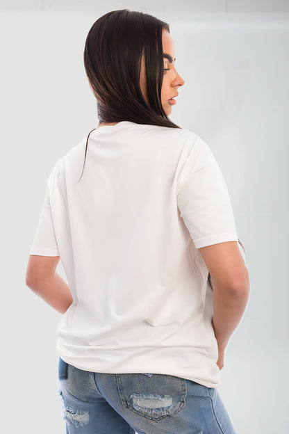 Amour Embellished Print Round Neck Top