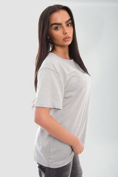 Amour Embellished Print Round Neck Top
