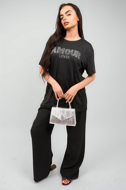 Amour Embellished Print Round Neck Top