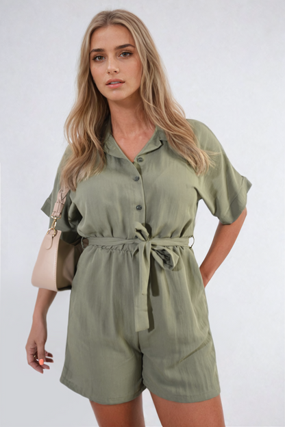 Buttoned Tie Waist Romper