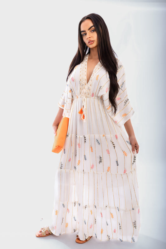 V-Neck Tassel Printed Detail Maxi Dress