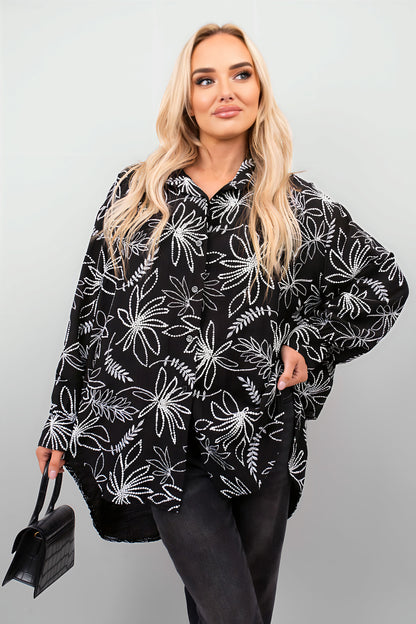 Floral Print Oversized Long Sleeve Button Down Top