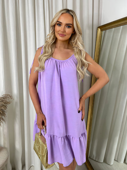 Backless Tie-up Spaghetti Strap Frill Hem Mini Dress