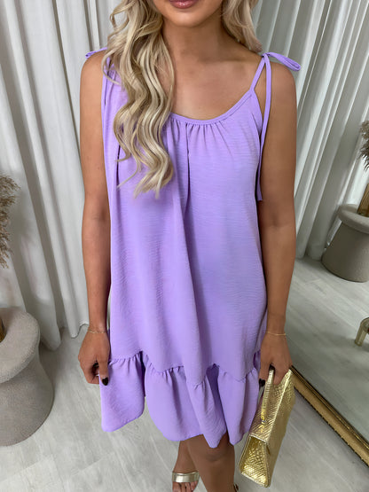 Backless Tie-up Spaghetti Strap Frill Hem Mini Dress
