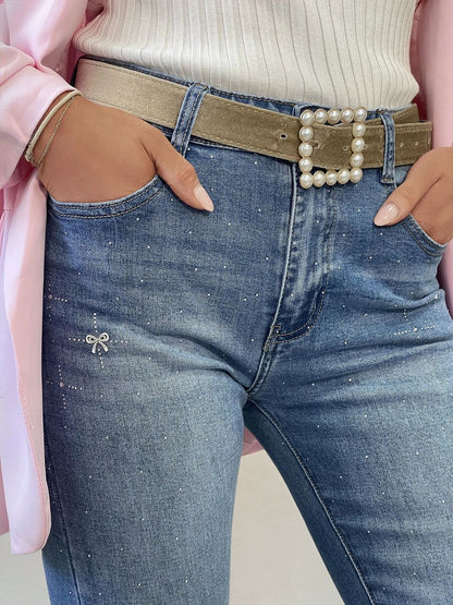 Embellished High Waisted Flare Jeans