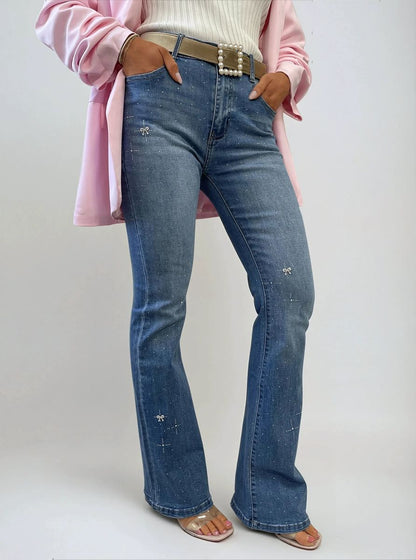 Embellished High Waisted Flare Jeans