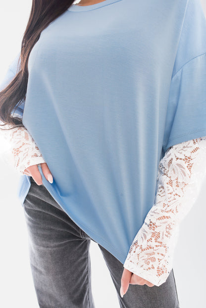 Oversized Long Sleeve Lace Detail Top