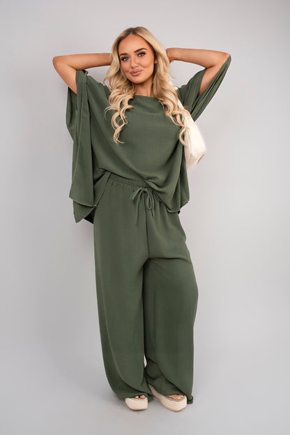 Batwing Top and Drawstring Wide Leg Trousers Co-ord Set