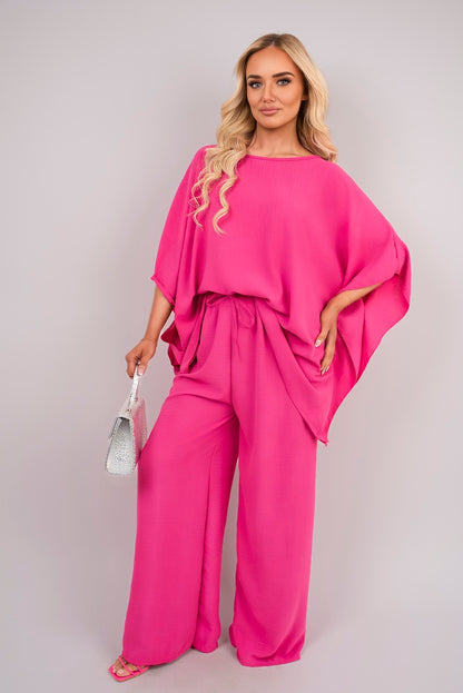 Batwing Top and Drawstring Wide Leg Trousers Co-ord Set