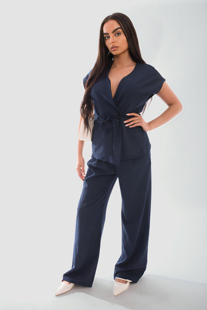 Belted Sleeveless Vest Top and Trouser Co-ord Set