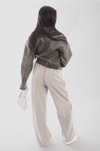 Double Waist Band Drawstring Wide Leg Trousers