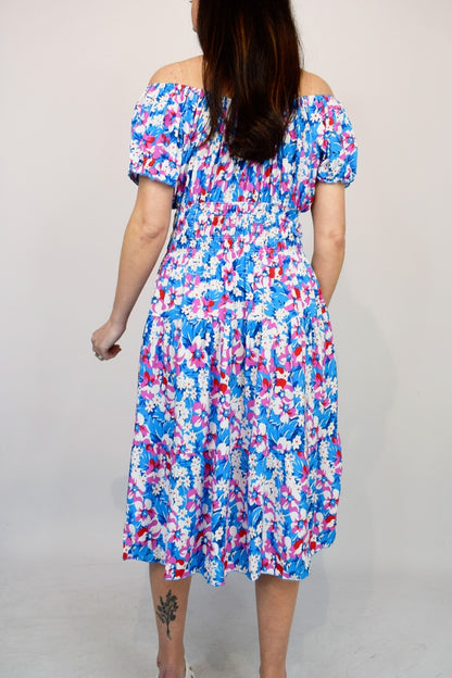 Flower Button Front Bardot Midi